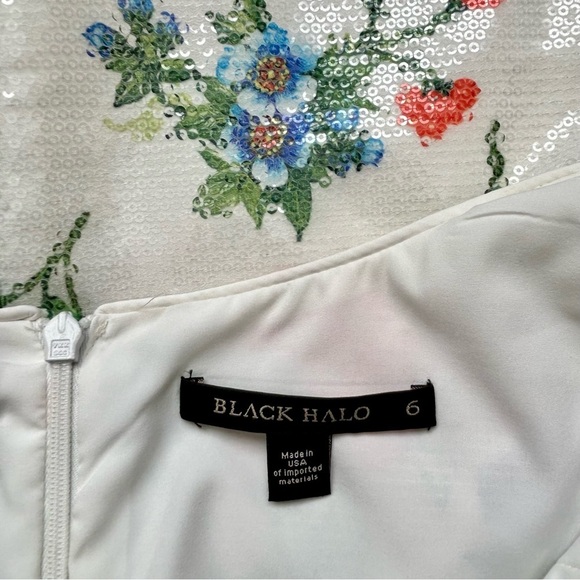 Black Halo Jackie O Sheath Dress White Floral Sequin Garden Party Sheath Size 6 - Picture 11 of 11